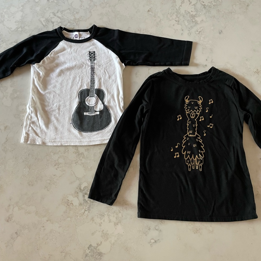Bundle of long-sleeve tees: llama, guitar